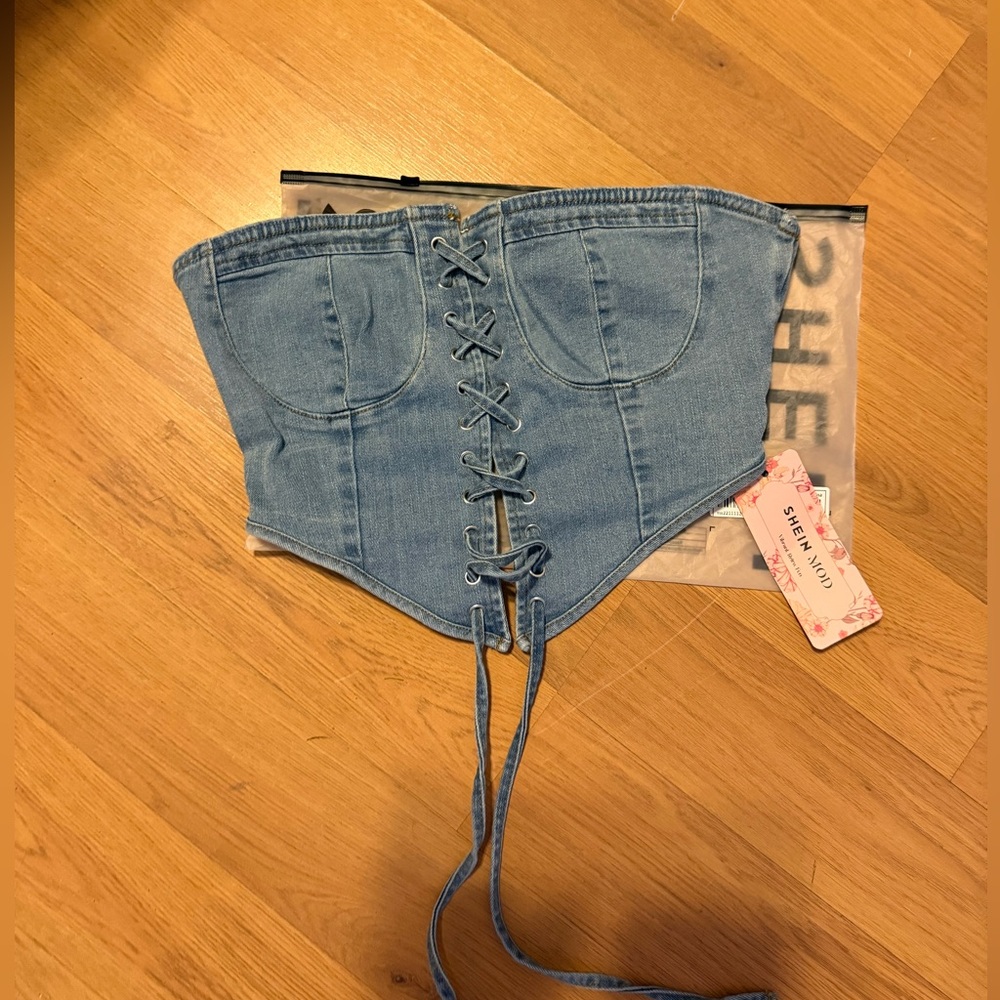 Shein Light Blue Denim Corset Top
